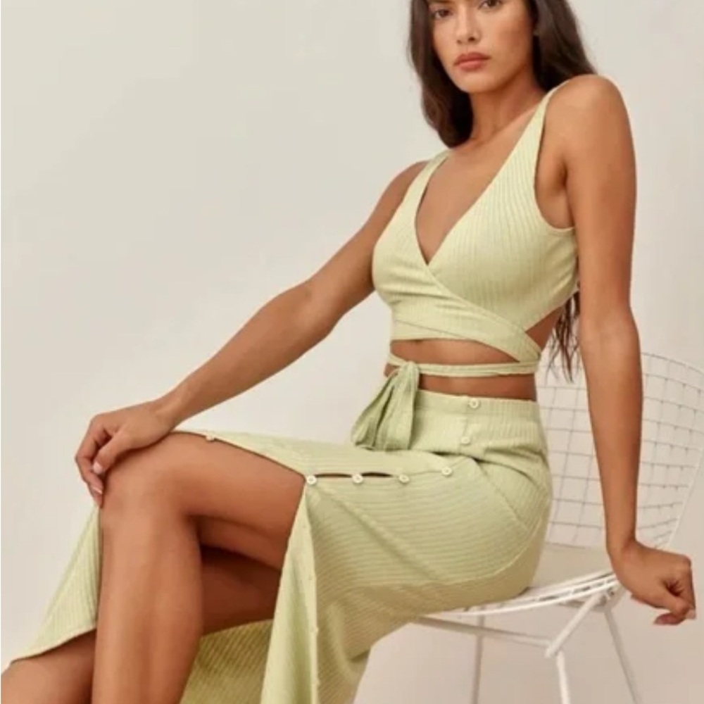 Reformation Jonny Green Wrap Skirt Set
